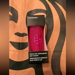 NIB Starbucks Metallic Hot Pink Studded Bling Ornament keychain
